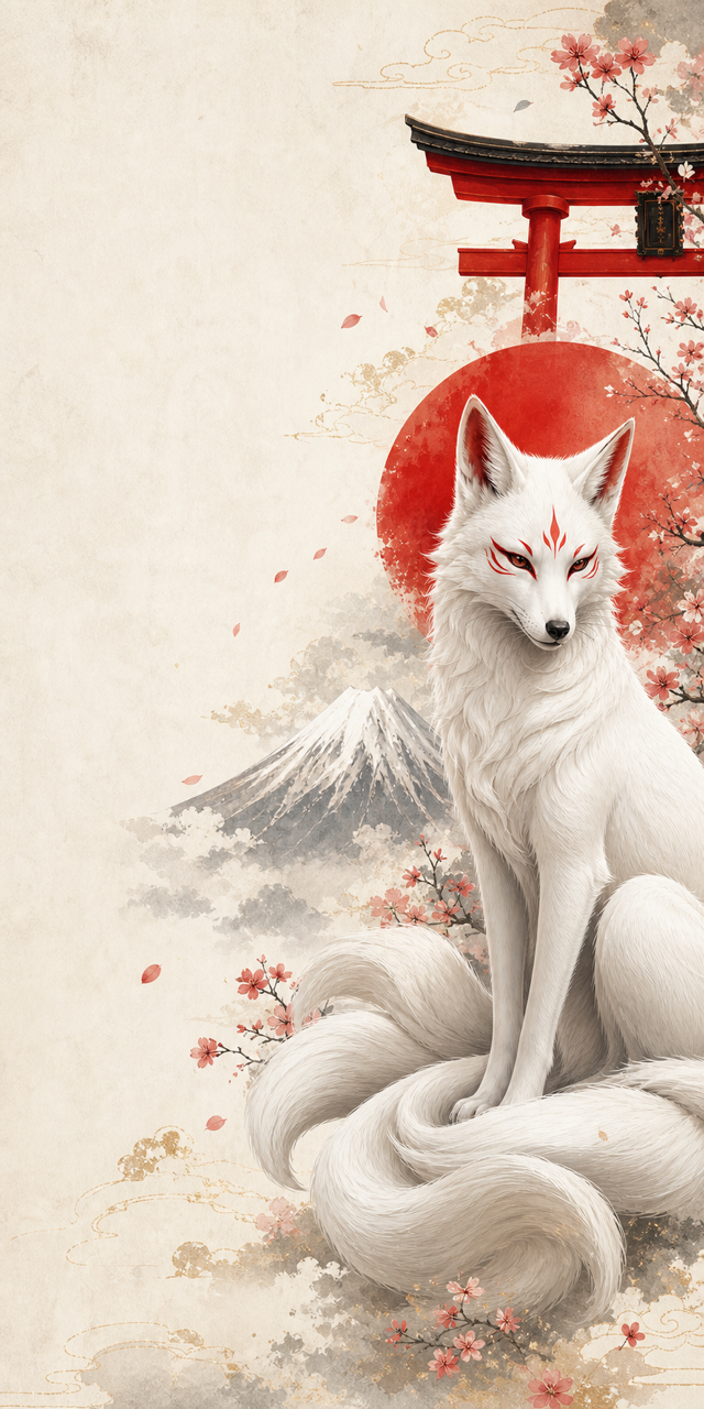 Kitsune and torii illustration
