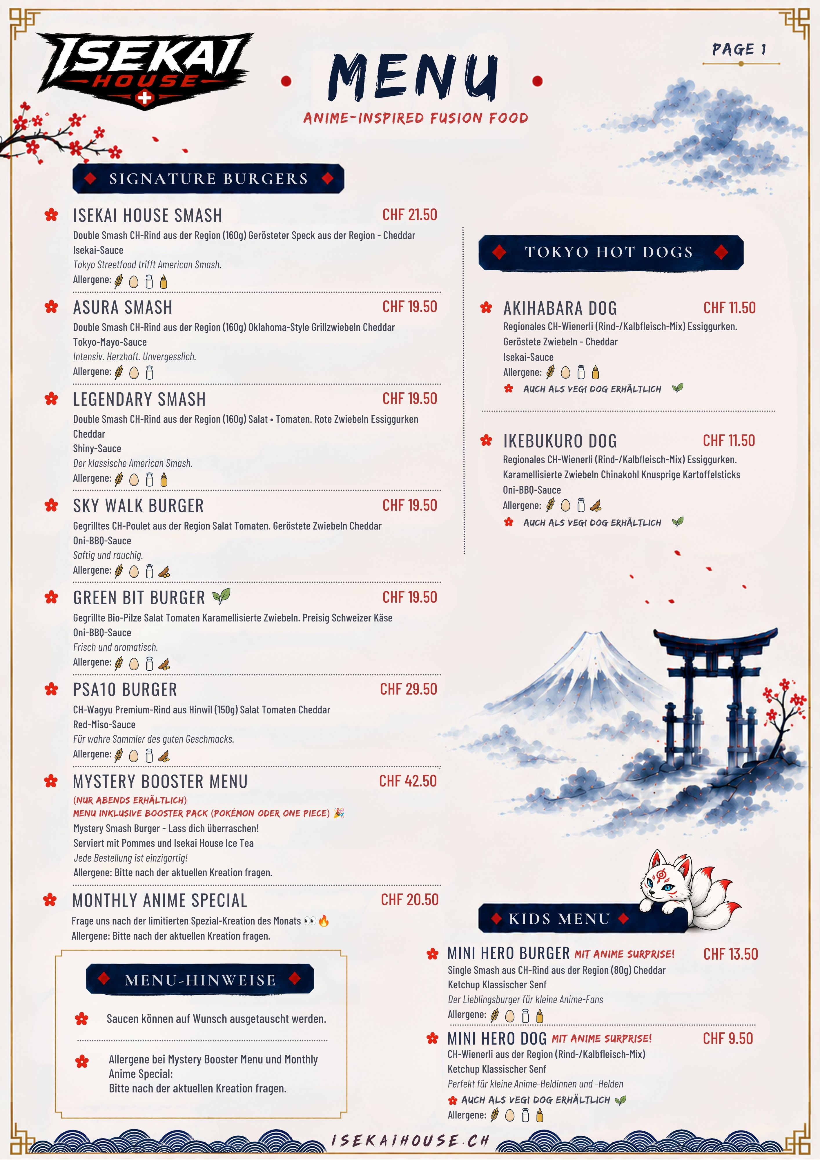 Isekai House menu, page 1